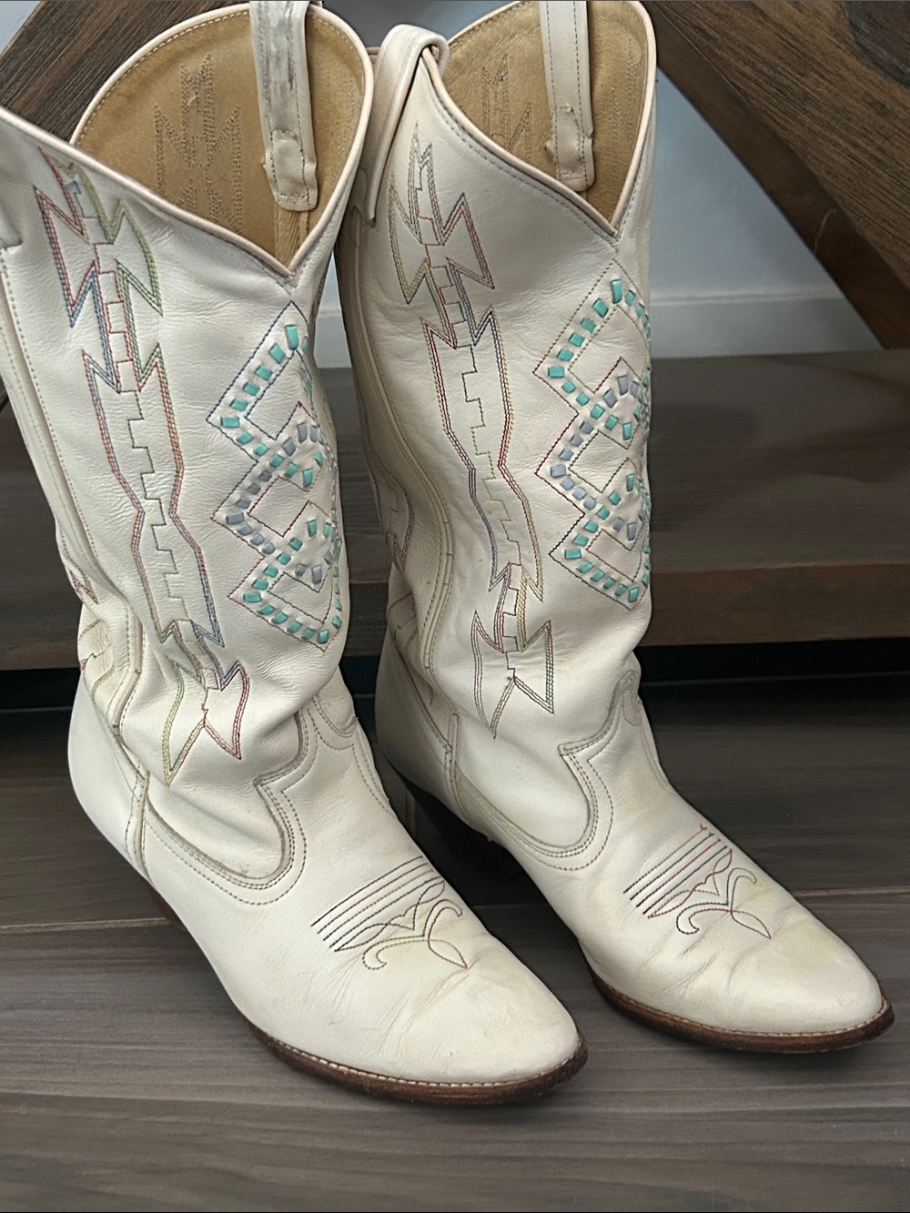 Leather Embroidered Western Boots with Turquoise Stud Detail